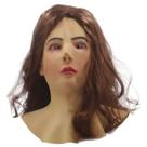 Máscara feminina realista com cabelo comprido para cosplay de Halloween