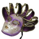 Máscara Jester com design de arlequim roxo e dourado veneziano