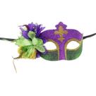 Máscara Mardi Gras Glitter Purple Green Flower Feather PVC