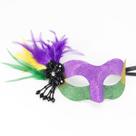 Máscara Masquerade Glitter Roxa e Verde com Pluma