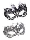 Máscara Masquerade Liatunou, 2 peças de renda para mulheres, preta e prateada