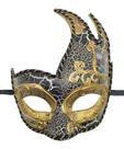 Máscara Masquerade Vintage em PVC veneziano rachado preto e dourado