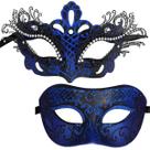 Máscara Masquerade XVEVINA Couple Black Blue Metal com strass Máscara Masquerade XVEVINA Couple Black Blue Metal com strass
