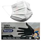 Mascara Tripla Camada Descartável Branca+ Luva Vinil Preta M Mascara Tripla Camada Descartável Branca+ Luva Vinil Preta M