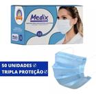 Máscara Tripla Descartável Medix Azul C/50un