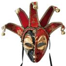 Máscara Venetian Face Jester Vermelha e Preta com Música Dourada