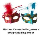 Máscara Veneza penas glitter carnaval festa baile de máscaras Máscara Veneza penas glitter carnaval festa baile de máscaras