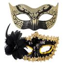 Máscara veneziana de meia face preta e dourada com glitter, lantejoulas, PVC Máscara veneziana de meia face preta e dourada com glitter, lantejoulas, PVC