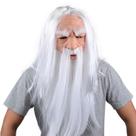 Máscara White Hair Wizard com barba comprida para Halloween e Natal