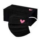 Máscaras faciais YOMEESOUL 50 unidades, pretas com corações rosa, 3 camadas Máscaras faciais YOMEESOUL 50 unidades, pretas com corações rosa, 3 camadas