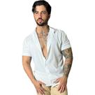 Masculina Camisa Botão Manga Curta Gola Padre Moda Praia