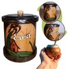 Mateira Porta Erva com Tampa Chimarrão Personalizada Madeira Premium 1kg Envernizada Para Erva Condimentos Açúcar Café F