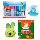 Material Escolar Ensino Fundamental Medio Com 74 Itens Canetinha Borracha Lapis de cor