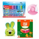 Material Escolar Ensino Fundamental Medio Com 74 Itens Canetinha Borracha Lapis de cor