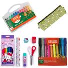 Material Escolar Hello Kitty Completo + Estojo + Giz Em Gel + Canetinha com Carimbo - Leo e Leo