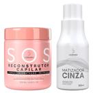 Matizador Efeito Loiro CINZA 300ml e SOS Reconstrutor 500ml KIT