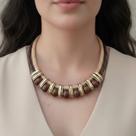 Maxi Colar Dourado, Nude e Marrom com Extensor