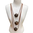 Maxi Colar Triplo Bolas Marrom