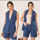 Maxi colete feminino Adulto jeans com bolso tamanho 40