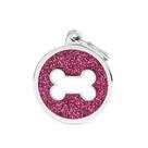 Medalha de Identifição Cão Circulo Glitter Pink ( Gravação Inclus