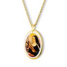 Medalha Pingente Santa Rita de Cássia em porcelana pintada à mão com ouro - grande