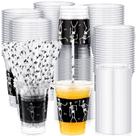 Meekoo 50 conjuntos de copos de plástico Skeleton 350 ml com tampas e canudos Meekoo 50 conjuntos de copos de plástico Skeleton 350 ml com tampas e canudos
