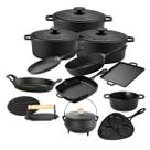 Mega Jogo de Panelas de Ferro Fundido Kit 12 peças Assadeira Frigideira Gallus Chapa Tapioqueira