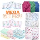 Mega Kit 37 Peças Enxoval Bebê 15 Fralda de Pano + 18 Pano de Boca + 3 Cueiro + 1 Toalha Banho