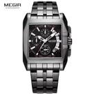 MEGIR - Relógio Sem Gênero de luxo, preto completo, cronógrafo, quartzo, mostrador quadrado, luminoso
