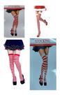 Meia 7/8 Branca C/ Listras Vermelha Lolita Cosplay Sexy