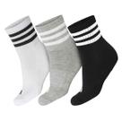 Meia Adidas Cano Médio Três Listras - Pack com 3 Pares - Cinza Branco e Preto