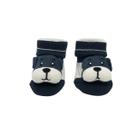 Meia Antiderrapante Plin Baby 3D Cachorro Azul Marinho Listras