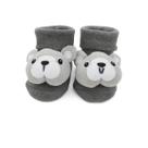 Meia Antiderrapante Plin Baby 3D Cachorro Buldogue Com Listras