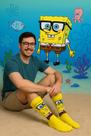 Meia Bob Esponja Amarela Divertida Estilosa Look Urbano Personagem Animado Streetwear Algodão Macio Adulto 34 43