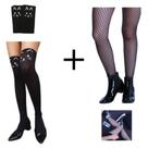 Meia Cosplay 7/8 Modelo Gato Gatinha com Rabo + Meia Calça Arrastão: Estilo Colegial Geek Pin-up Meia Cosplay 7/8 Modelo Gato Gatinha com Rabo + Meia Calça Arrastão: Estilo Colegial Geek Pin-up