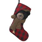 Meia de Natal Valery Madelyn 53 cm, urso tartan vermelho e preto