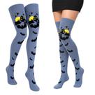 Meia Longa Azul Halloween Morcegos Lua - 65cm Tamanho:U Meia Longa Azul Halloween Morcegos Lua - 65cm Tamanho:U