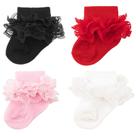 Meias AQOKKA para bebês e meninas, ilhós, babados, renda, comprimento do joelho, pacote com 4