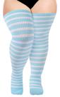Meias de algodão Moon Wood Plus Size até a coxa, azul, branco Meias de algodão Moon Wood Plus Size até a coxa, azul, branco