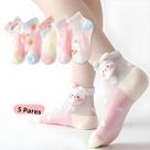 Meias De Algodão Respiráveis Para Meninas, 5 Pares, Meias Curtas De Verão Com Renda E Estampa De Meias De Algodão Respiráveis Para Meninas, 5 Pares, Meias Curtas De Verão Com Renda E Estampa De