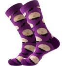 Meias de Halloween, algodão roxo, morcego, lua, padrão adulto
