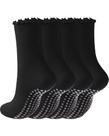 Meias de Pilates REACH STAR, 4 pares, antiderrapantes, com babados pretas