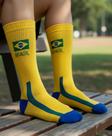 Meias Divertidas Cano Alto Copa do Mundo Brasil Amarelo Carnaval Algodão