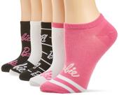 Meias femininas Barbie, pacote com 5, casuais, brancas, variadas