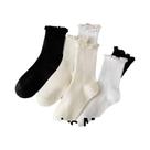 Meias Femininas De Cano Médio Com Borda Ondulada Em Cores Sólidas, 6 a 12 Pares, Respiráveis,