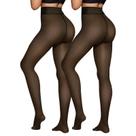 Meias femininas forradas de lã X-CHENG, cintura alta térmica, inverno