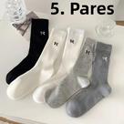 Meias Femininas Leves E Respiráveis Com Laço Borboleta, Comprimento Médio, 5 Pares, Cor Sólida,
