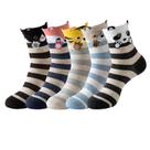 Meias femininas listradas de algodão com lindos desenhos de animais, 5 pares Meias femininas listradas de algodão com lindos desenhos de animais, 5 pares