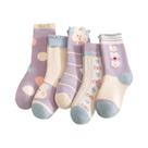 Meias Infantis De Desenho Animado De Coelhinho Grossas E Quentes Para Meninas, 5 Pares, Roxas, Cano