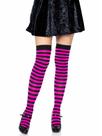 Meias Leg Avenue listradas de nylon preto/rosa neon para mulheres